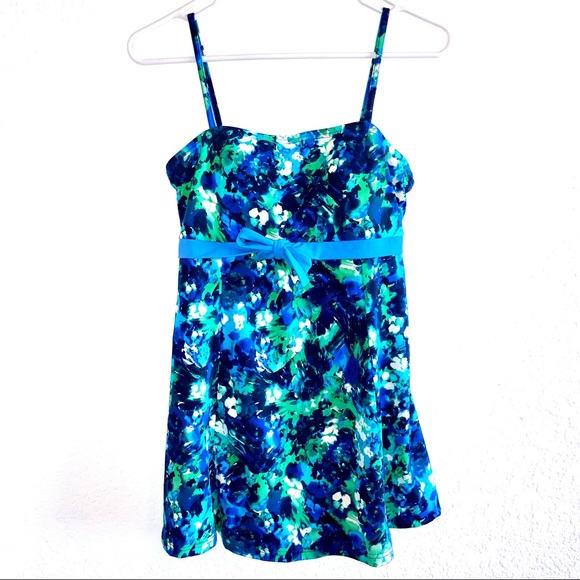 A Shore Fit Other - Floral Blue One Piece Swimdress Swimsuit Size 10